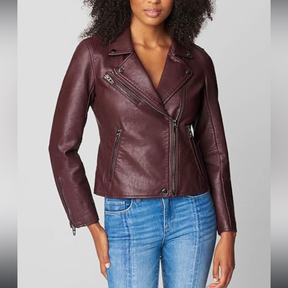 Blank NYC Vegan Leather Moto Jacket XS plum from Anthropologie